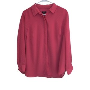 Talbots Women's pink swiss dot button down blouse size XP